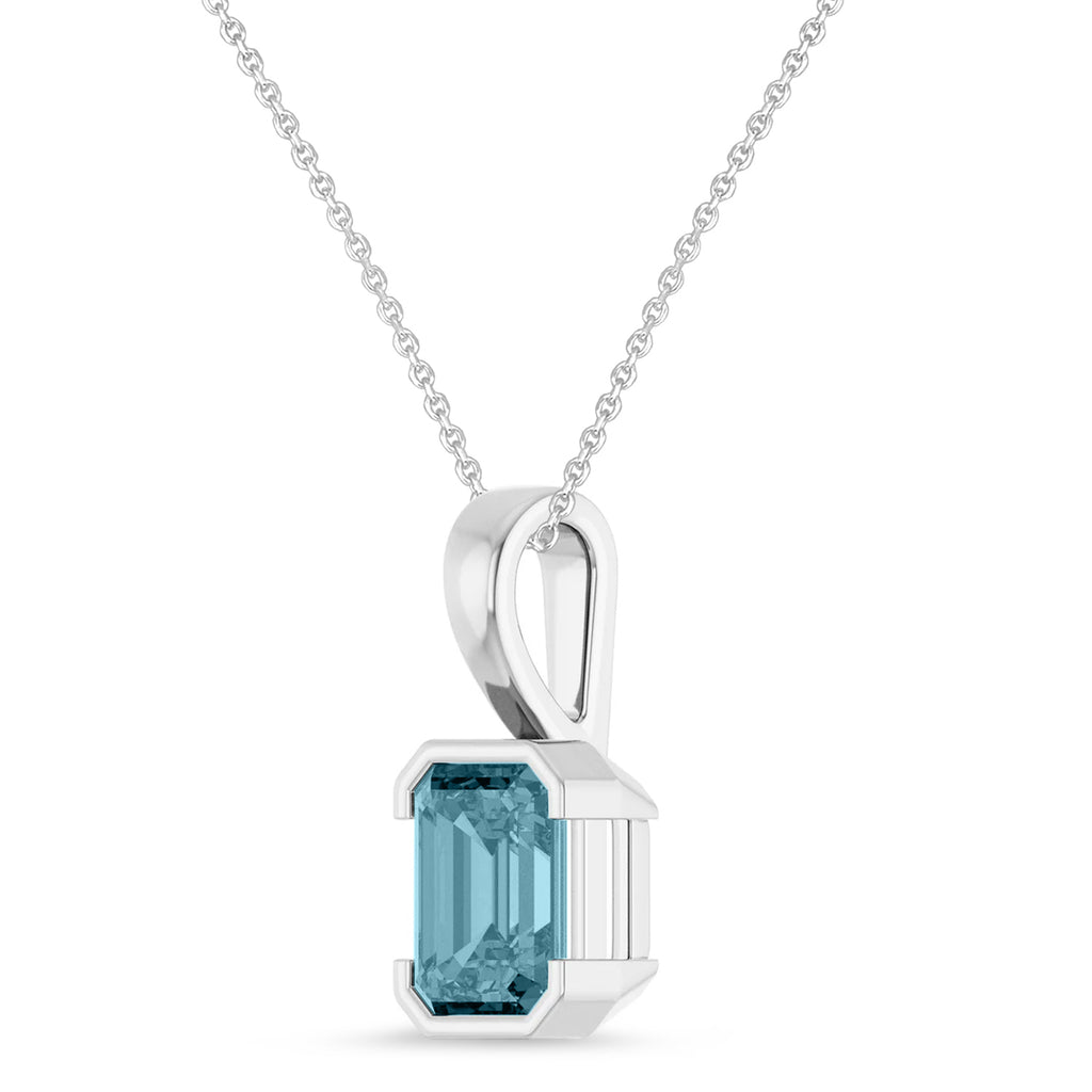 Emerald Cut Lab  Aquamarine Pendant Necklace Sterling Silver (1.40ct)