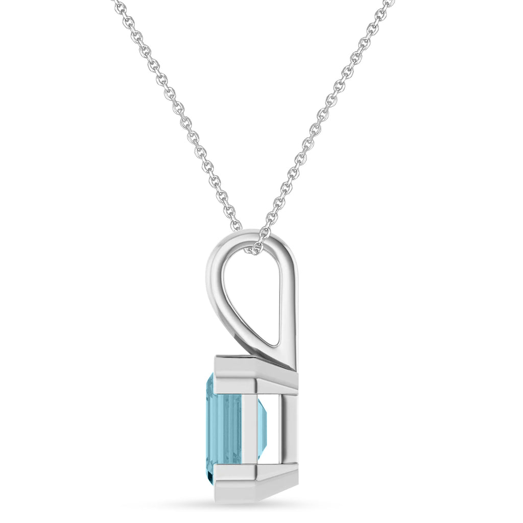Emerald Cut Lab  Aquamarine Pendant Necklace Sterling Silver (1.40ct)