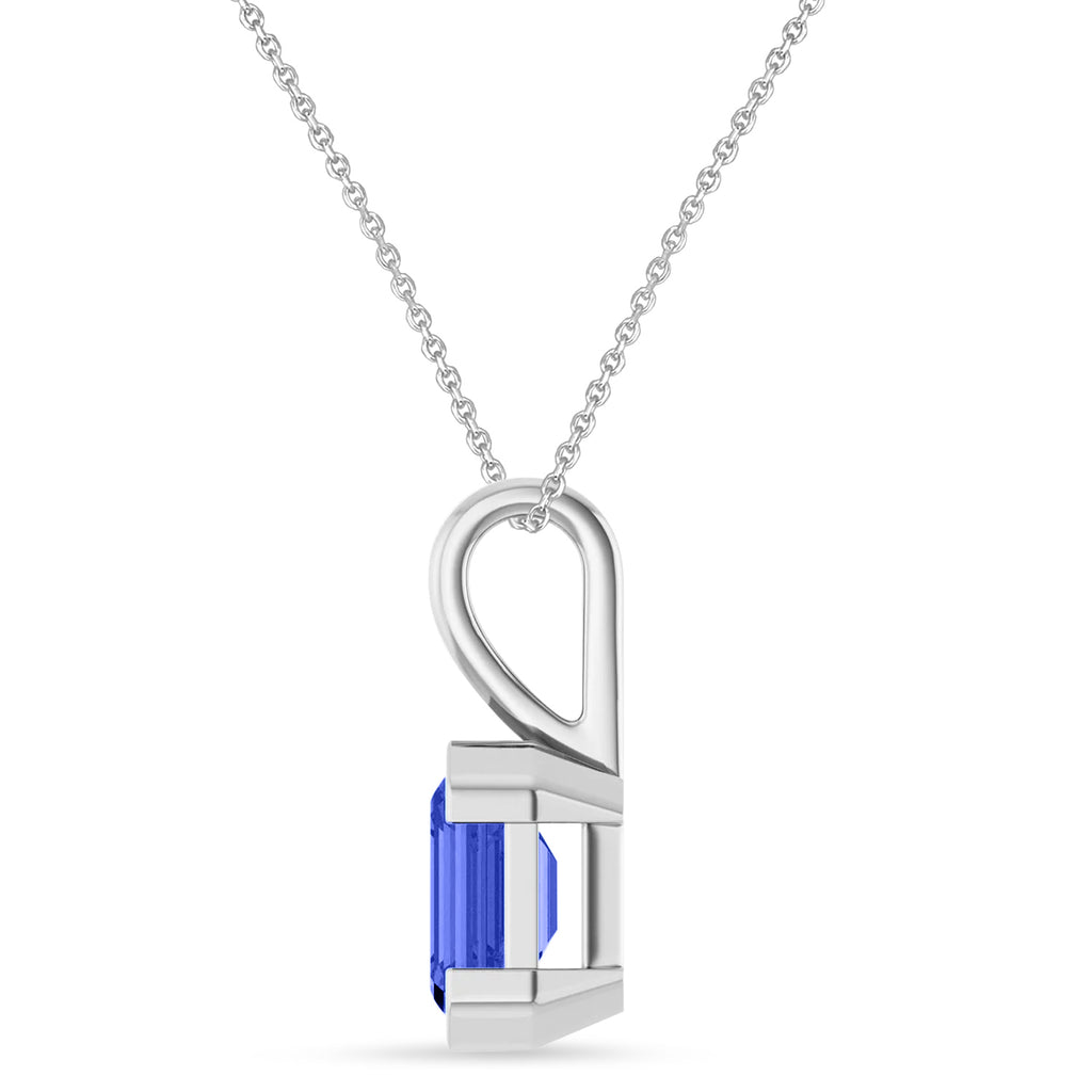 Emerald Cut Lab  Blue Sapphire Pendant Necklace 14K White Gold (2.00ct)