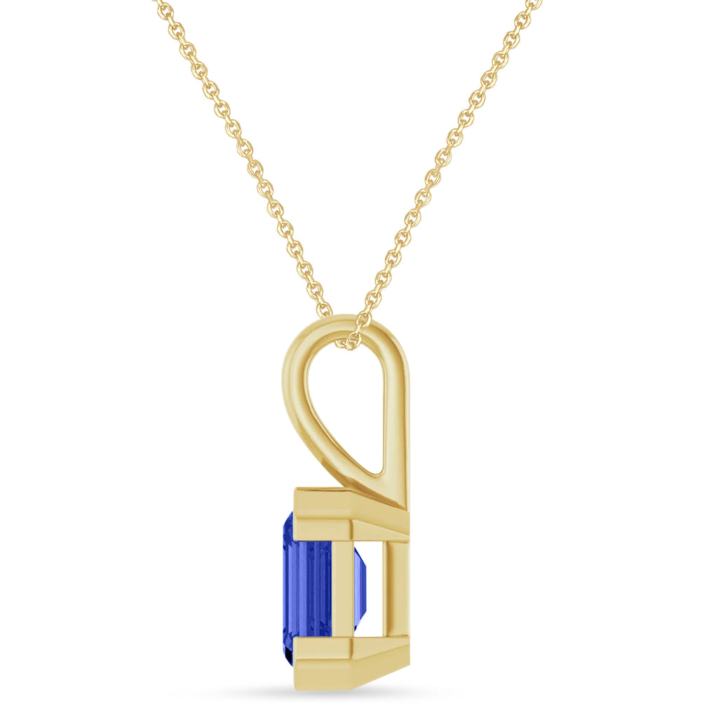 Emerald Cut Lab  Blue Sapphire Pendant Necklace 14K Yellow Gold (2.00ct)