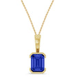 Emerald Cut Lab  Blue Sapphire Pendant Necklace 14K Yellow Gold (2.00ct)