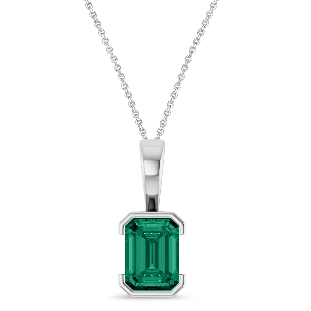 Lab  Emerald Pendant Necklace Sterling Silver (1.30ct)