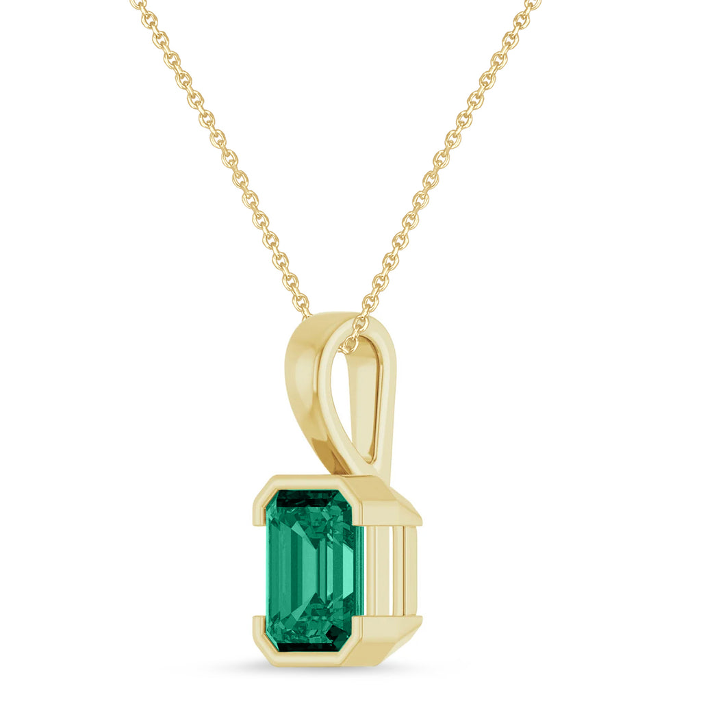 Lab  Emerald Pendant Necklace 14K Yellow Gold (1.30ct)