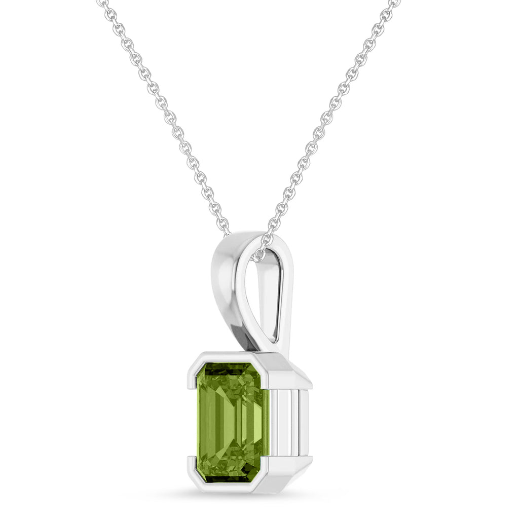 Emerald Cut Lab Peridot Pendant Necklace Sterling Silver (1.60ct)