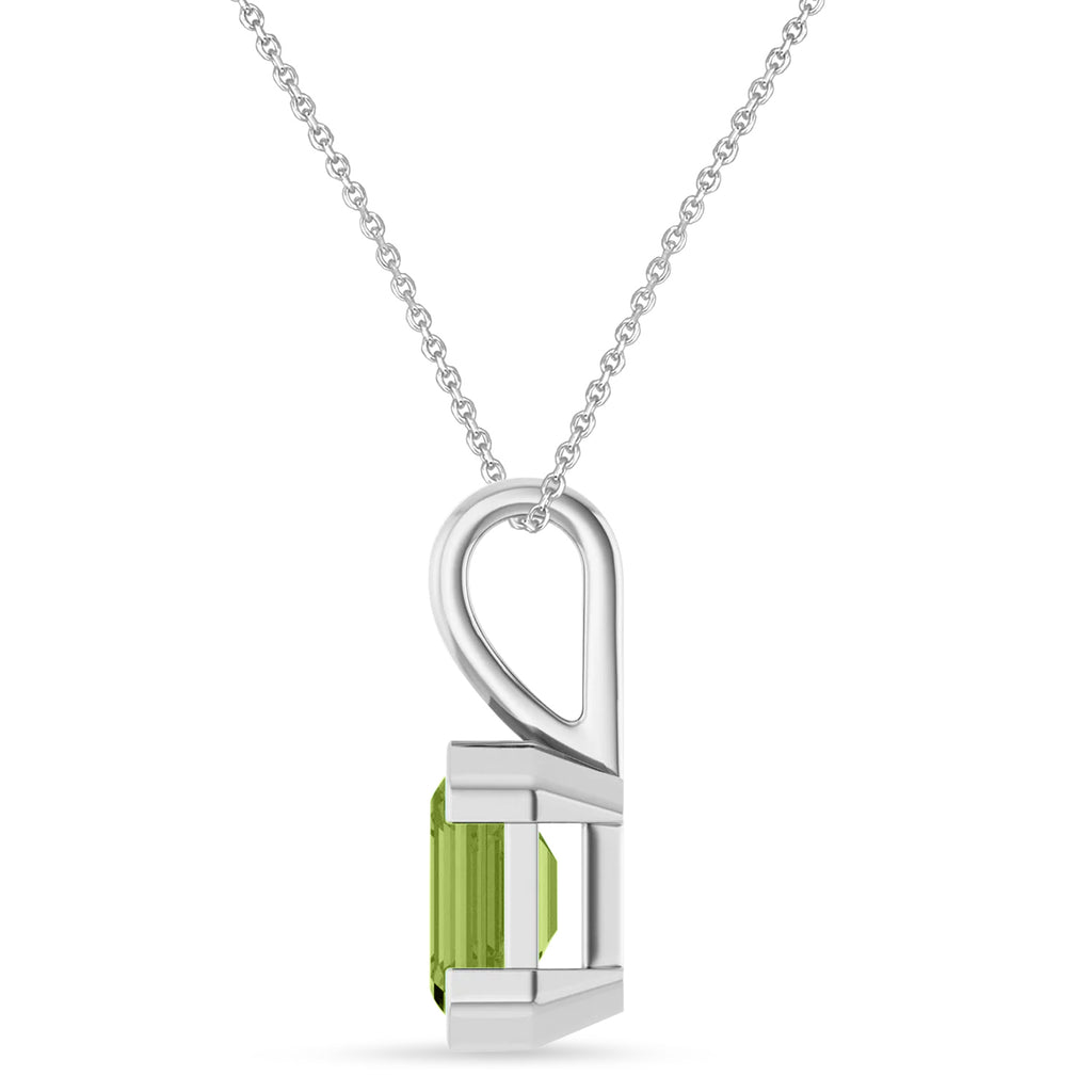 Emerald Cut Lab Peridot Pendant Necklace Sterling Silver (1.60ct)