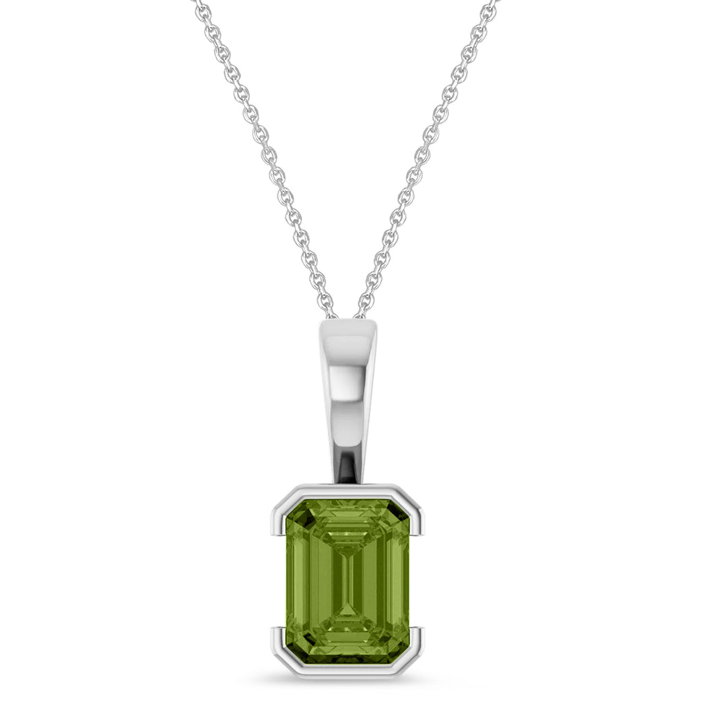 Emerald Cut Lab Peridot Pendant Necklace Sterling Silver (1.60ct)
