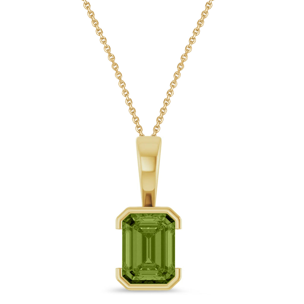 Emerald Cut Lab Peridot Pendant Necklace 14K Yellow Gold (1.60ct)