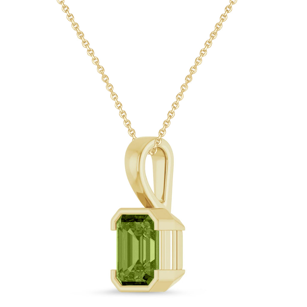 Emerald Cut Lab Peridot Pendant Necklace 14K Yellow Gold (1.60ct)