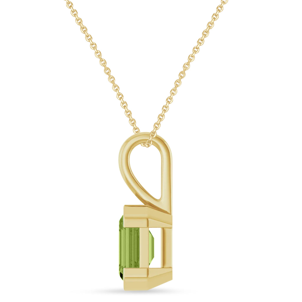 Emerald Cut Lab Peridot Pendant Necklace 14K Yellow Gold (1.60ct)