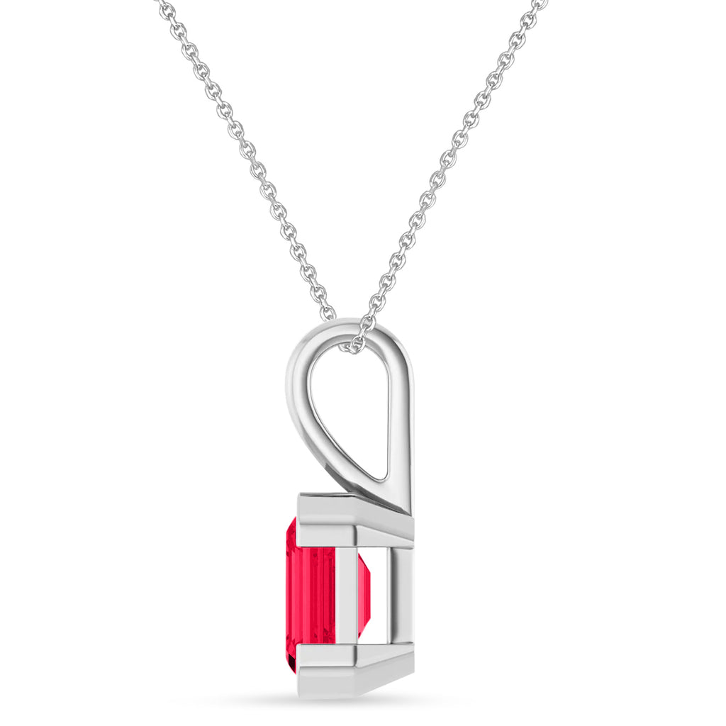 Emerald Cut Lab  Ruby Pendant Necklace 14K White Gold (2.00ct)