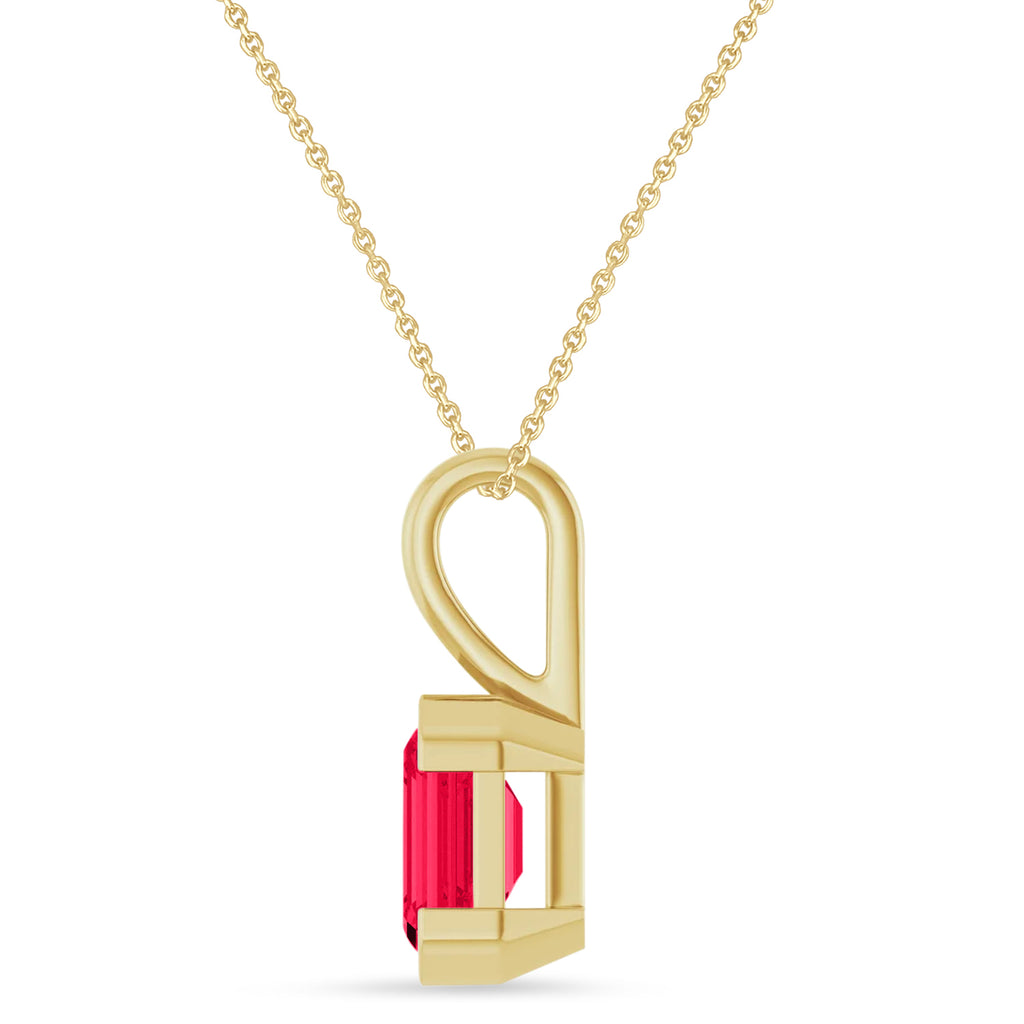 Emerald Cut Lab  Ruby Pendant Necklace 14K Yellow Gold (2.00ct)