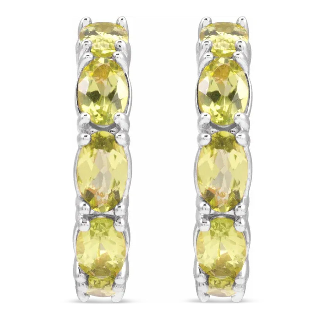 Oval Peridot Hoop Earrings 14K White Gold (3.32ct)