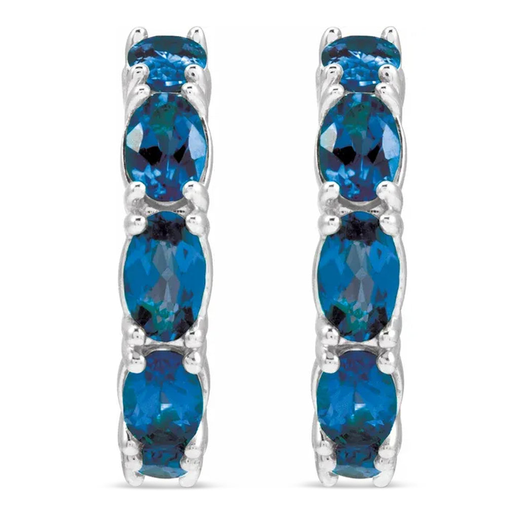 Oval Lab  Blue Sapphire Hoop Earrings in Sterling Silver (3.36ct)