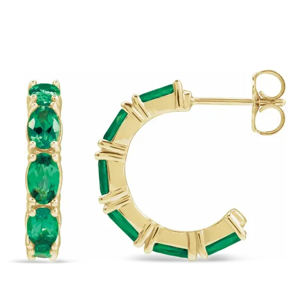 Oval Emerald Hoop Earrings 14K Yellow Gold (2.58ct)