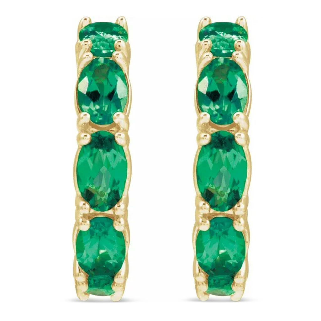 Oval Emerald Hoop Earrings 14K Yellow Gold (2.58ct)