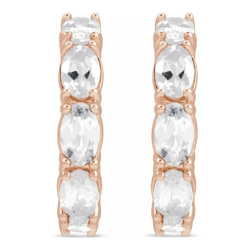 Oval White Sapphire Hoop Earrings 14K Rose Gold (3.92ct)