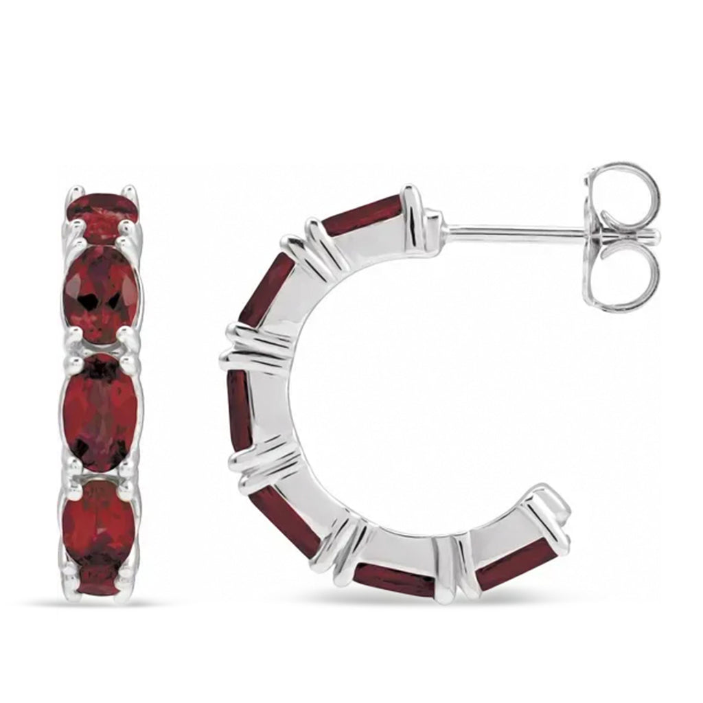 Oval Mozambique Garnet Hoop Earrings 14K White Gold (3.60ct)