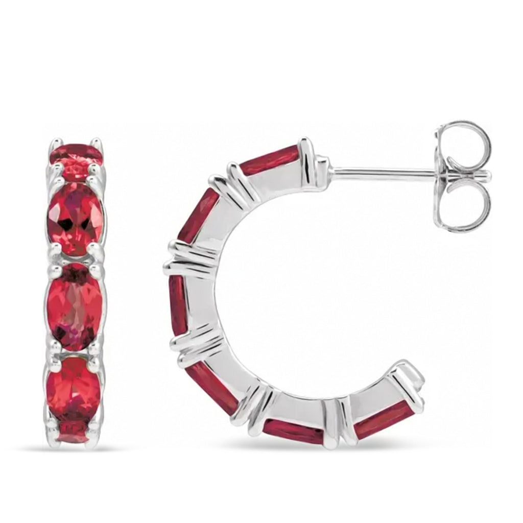 Oval Ruby Hoop Earrings 14K White Gold (3.92ct)