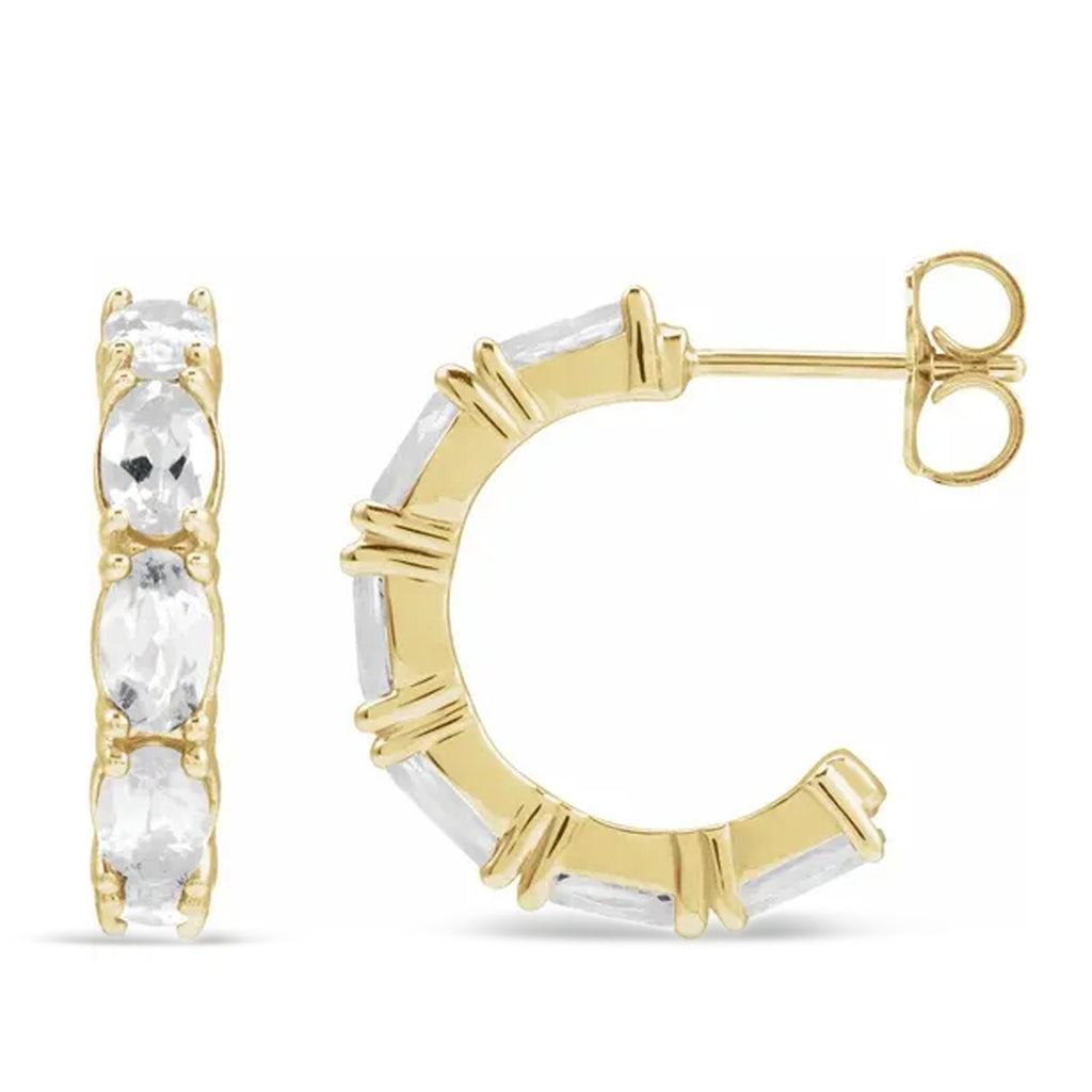 Oval White Sapphire Hoop Earrings 14K Yellow Gold (3.92ct)