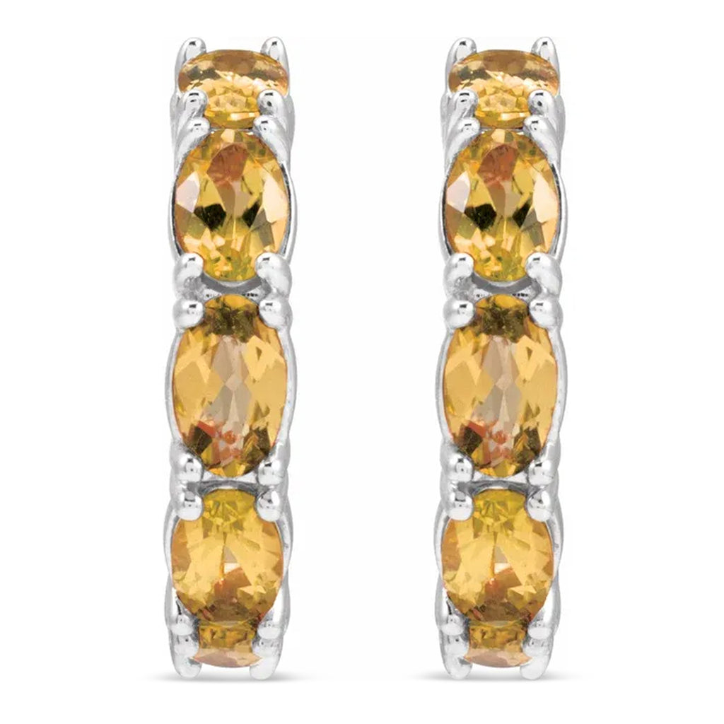 Oval Citrine Hoop Earrings 14K White Gold (3.00ct)
