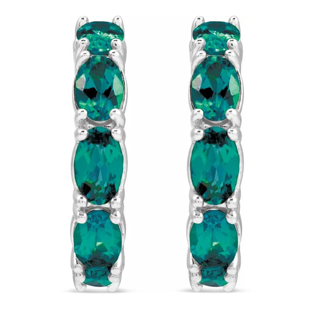 Oval Lab  Alexandrite Hoop Earrings in Sterling Silver (2.71ct)
