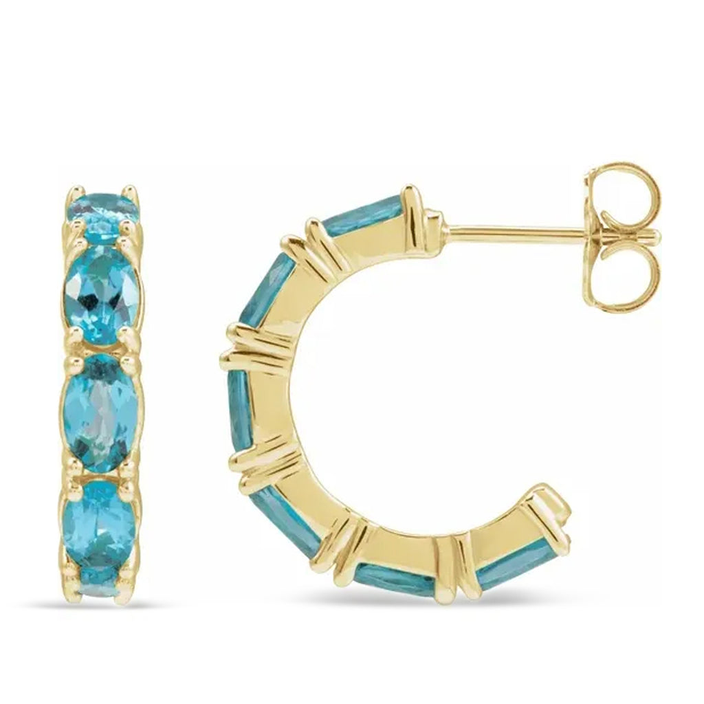 Oval Blue Zircon Hoop Earrings 14K Yellow Gold (4.69ct)
