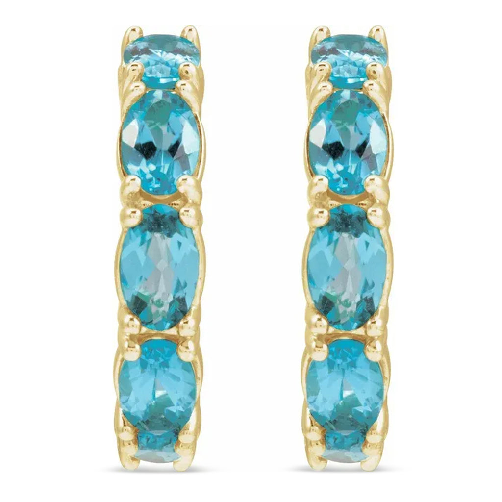 Oval Blue Zircon Hoop Earrings 14K Yellow Gold (4.69ct)