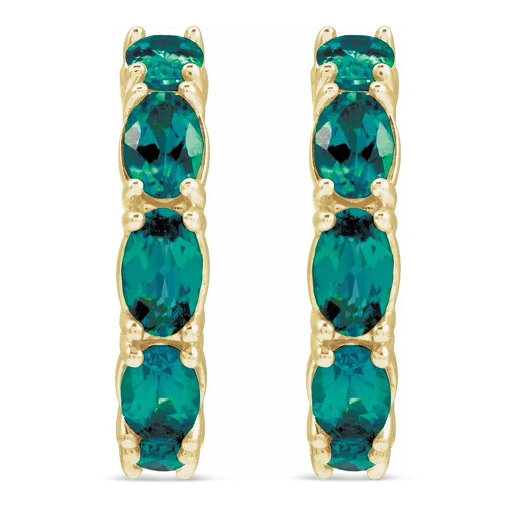 Oval Lab  Alexandrite Hoop Earrings 14K Yellow Gold (2.71ct)