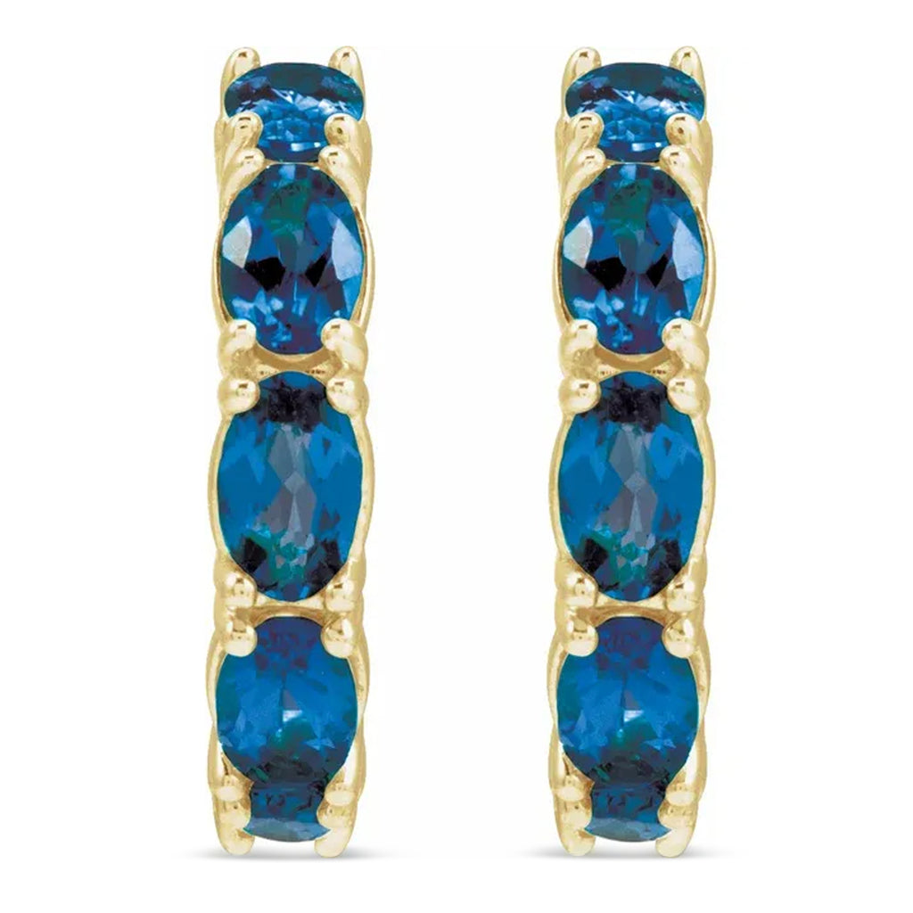Oval Blue Sapphire Hoop Earrings 14K Yellow Gold (4.28ct)
