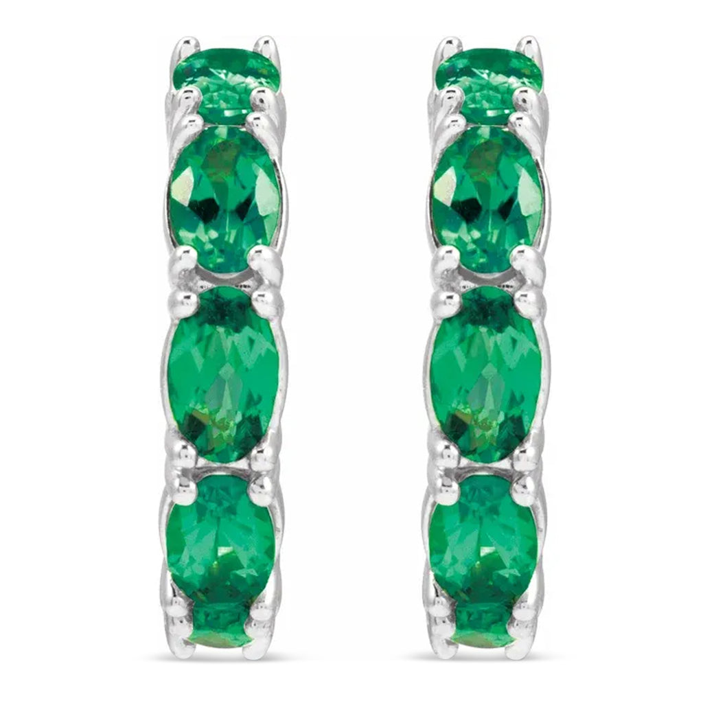 Oval Emerald Hoop Earrings 14K White Gold (2.58ct)