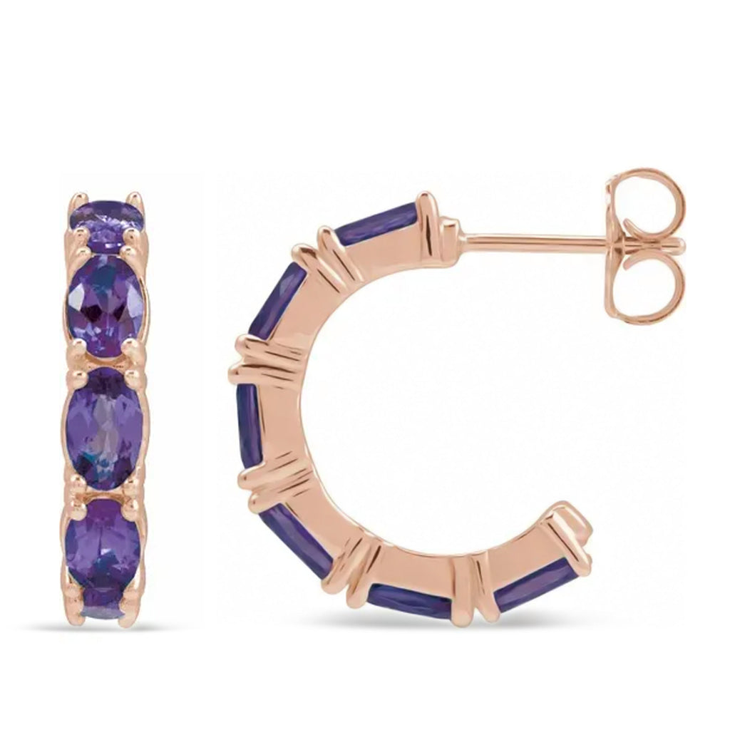 Oval Amethyst Hoop Earrings 14K Rose Gold (2.76ct)