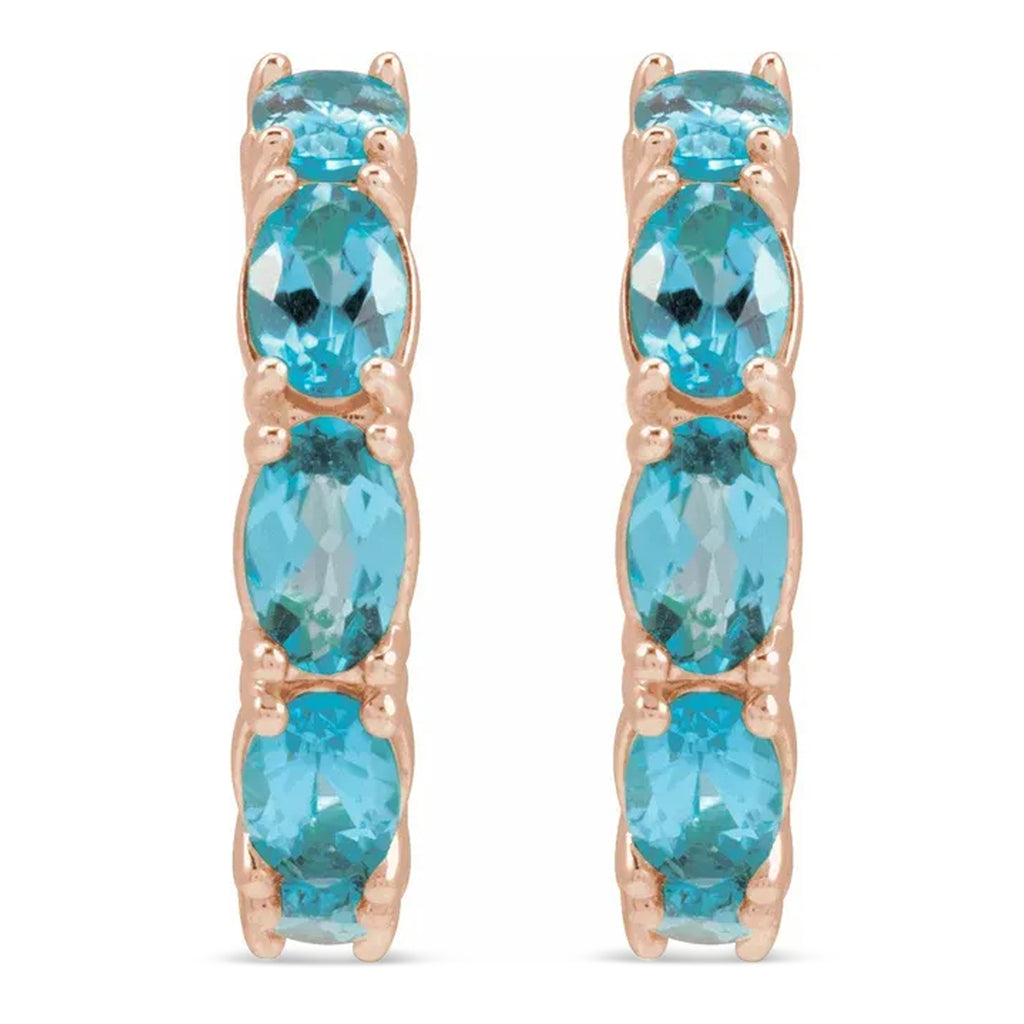 Oval Blue Zircon Hoop Earrings 14K Rose Gold (4.69ct)