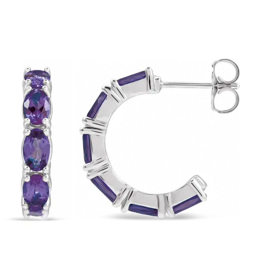 Oval Lab Amethyst Hoop Earrings 14K White Gold (2.76ct)