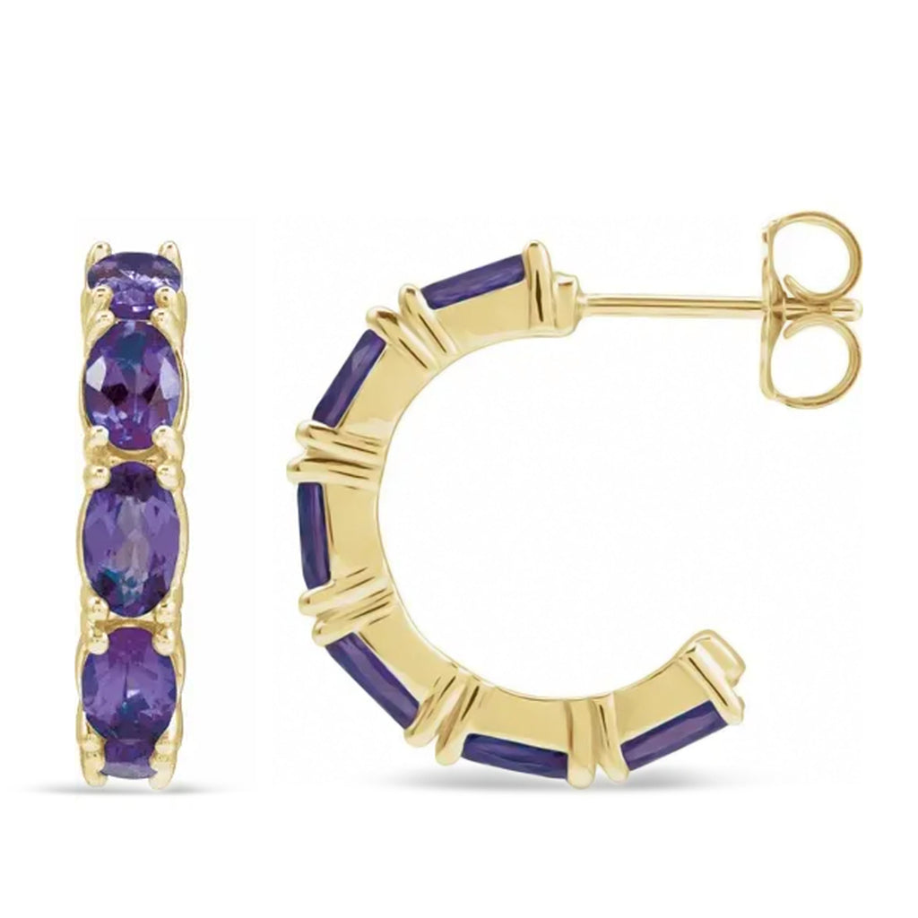 Oval Lab Amethyst Hoop Earrings 14K Yellow Gold (2.76ct)