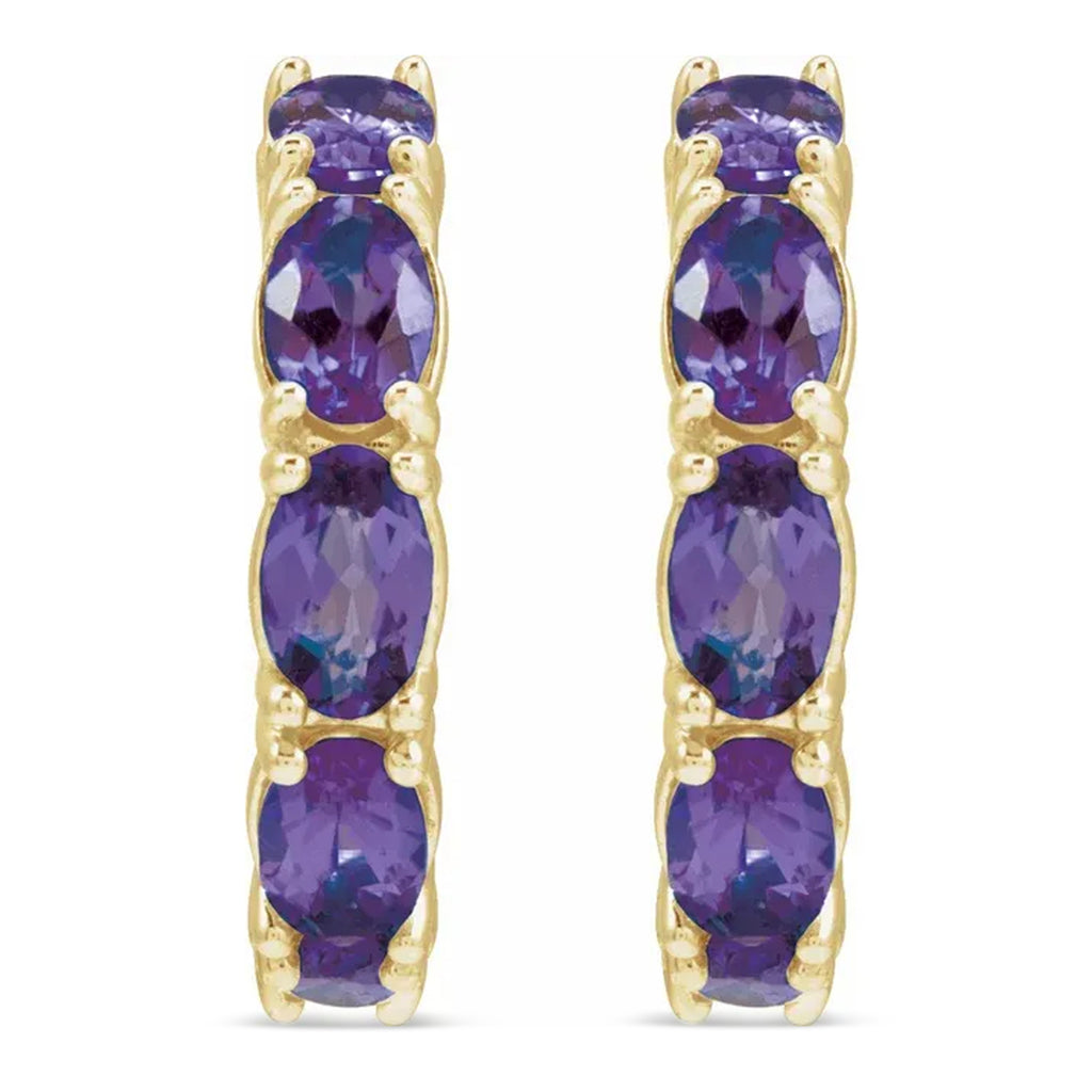 Oval Lab Amethyst Hoop Earrings 14K Yellow Gold (2.76ct)