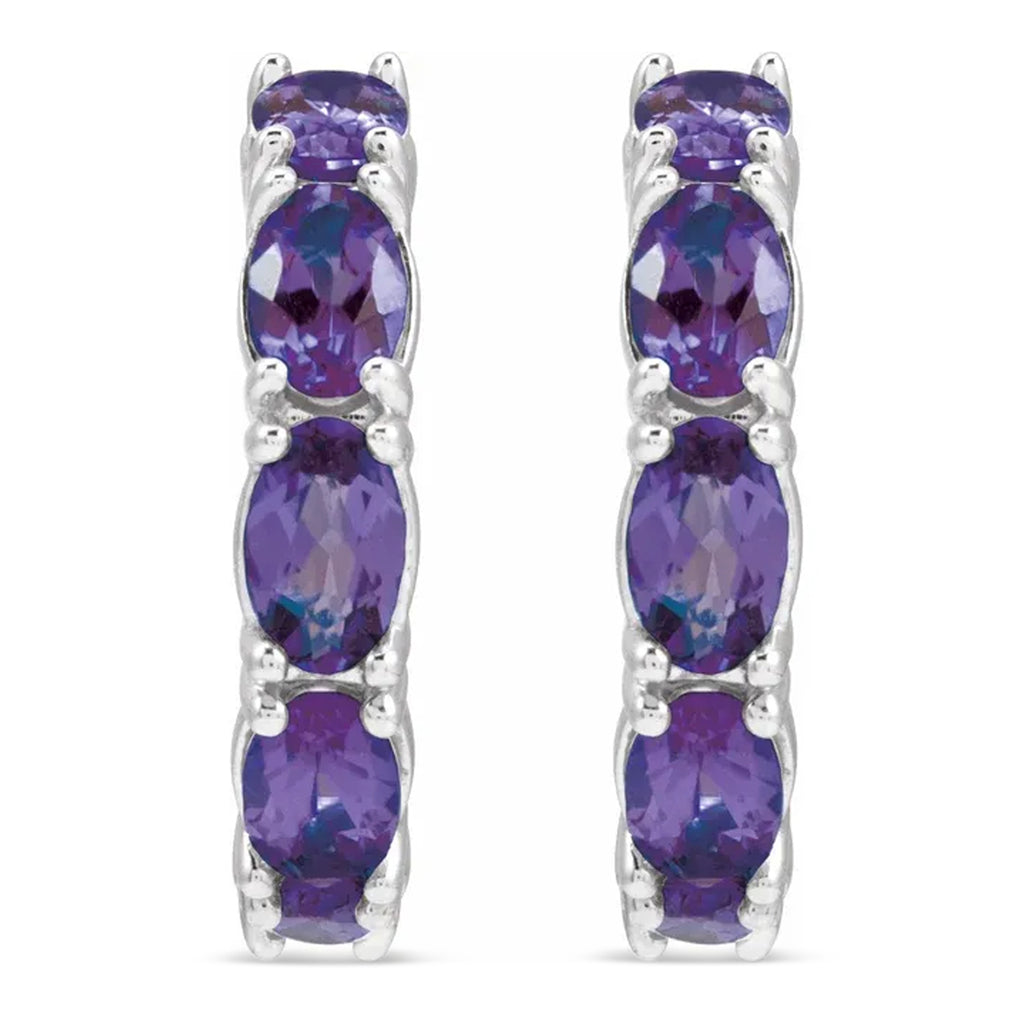Oval Lab Amethyst Hoop Earrings in Sterling Silver (2.76ct)