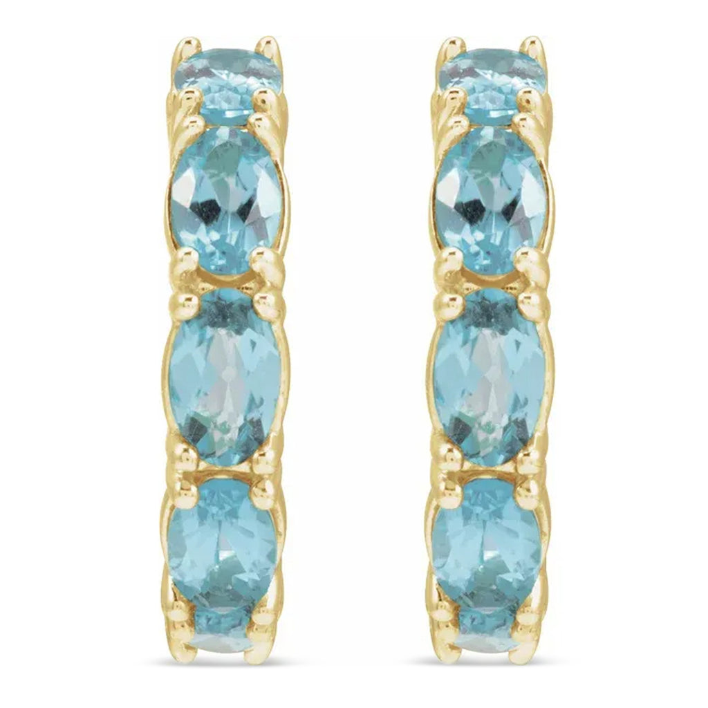 Oval Lab Aquamarine Hoop Earrings 14K Yellow Gold (2.64ct)