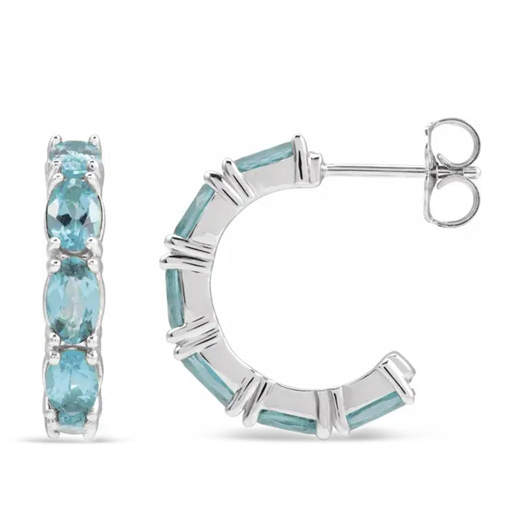 Oval Lab Aquamarine Hoop Earrings in Sterling Silver (2.64ct)