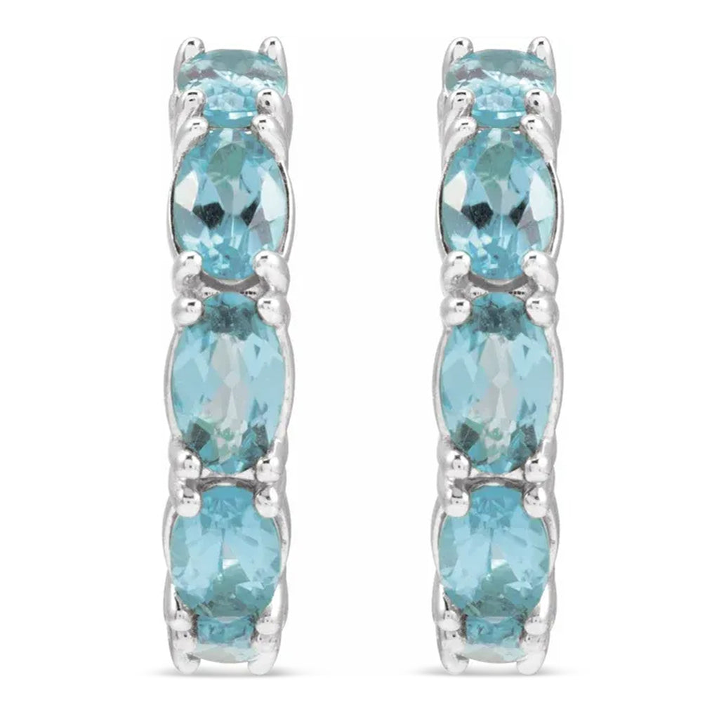 Oval Lab Aquamarine Hoop Earrings in Sterling Silver (2.64ct)