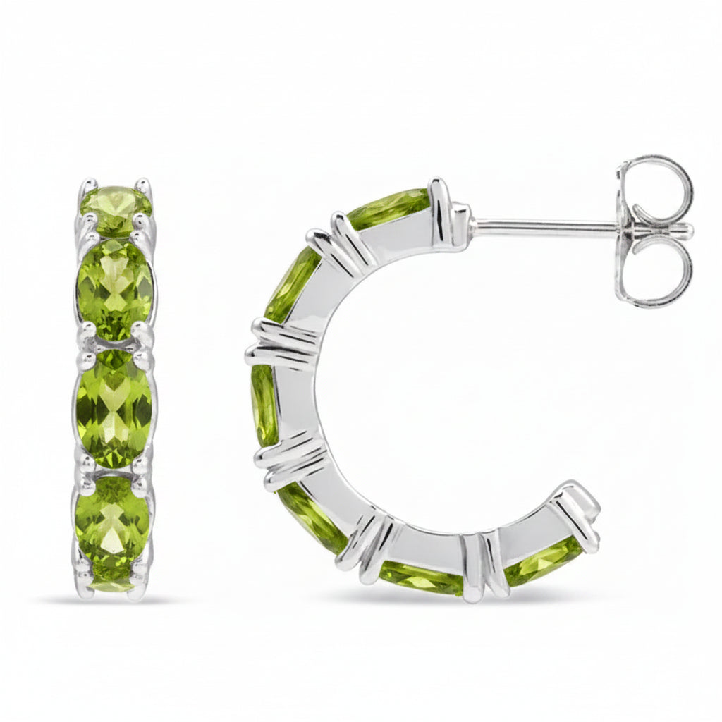 Oval Lab Peridot Hoop Earrings 14K White Gold (3.32ct)