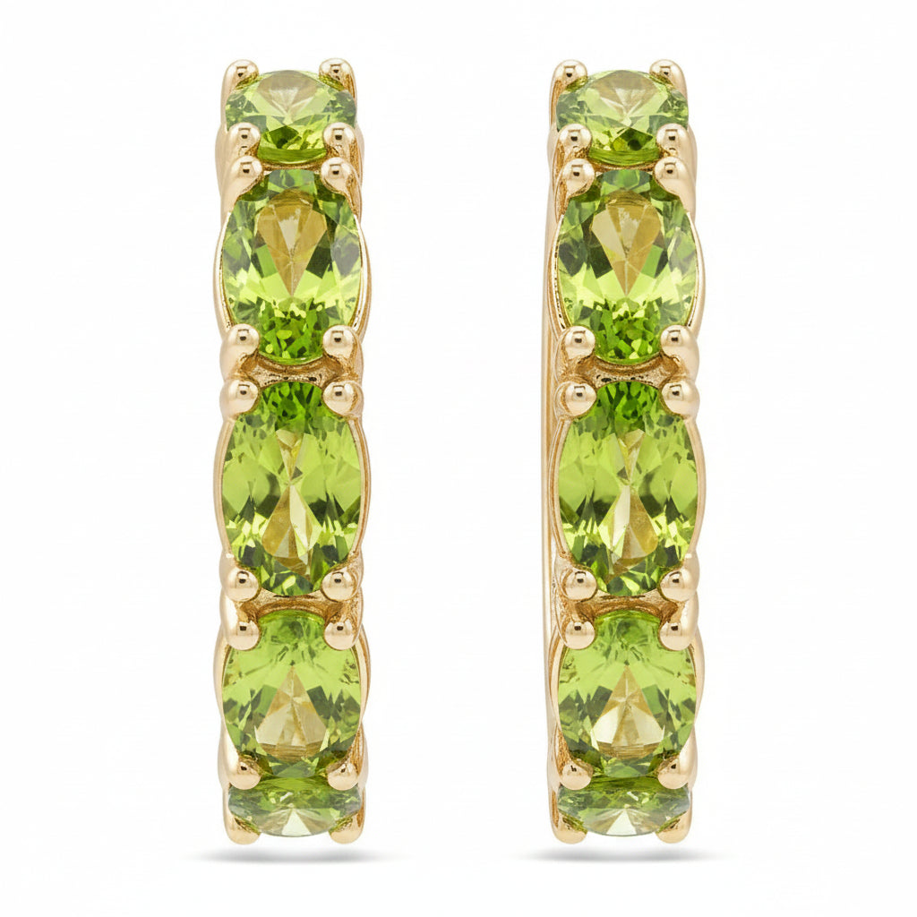 Oval Lab Peridot Hoop Earrings 14K Yellow Gold (3.32ct)
