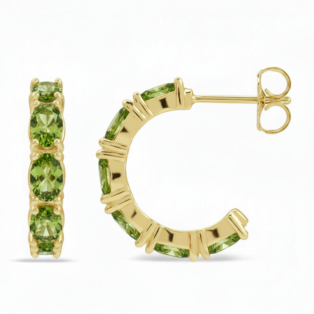 Oval Lab Peridot Hoop Earrings 14K Yellow Gold (3.32ct)