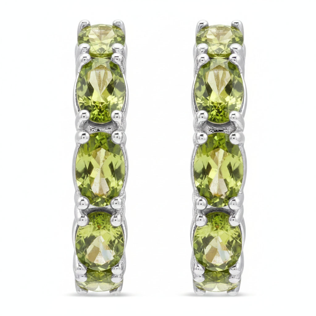 Oval Lab Peridot Hoop Earrings in Sterling Silver (3.32ct)