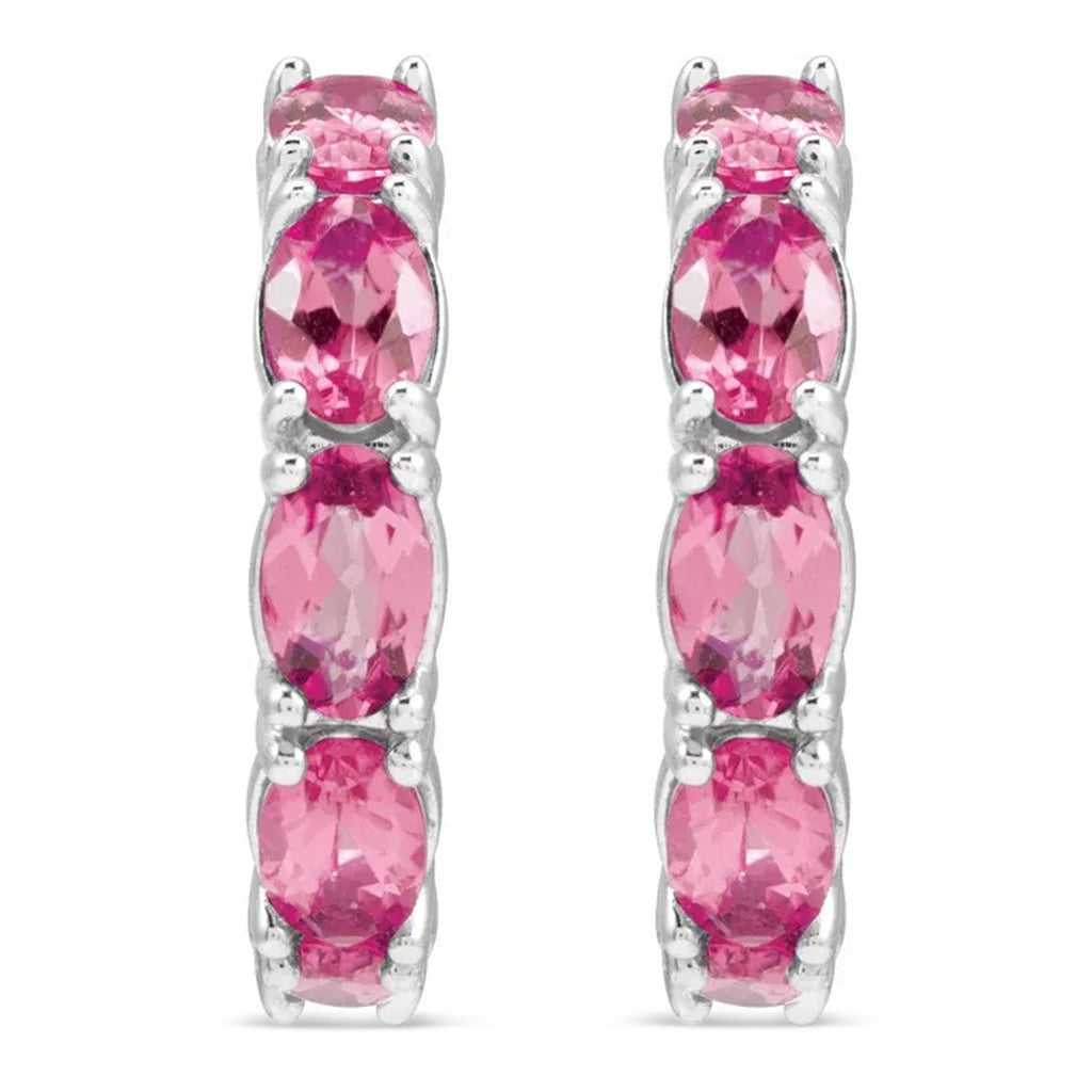 Oval Pink Tourmaline Hoop Earrings in Sterling Silver (3.24ct)