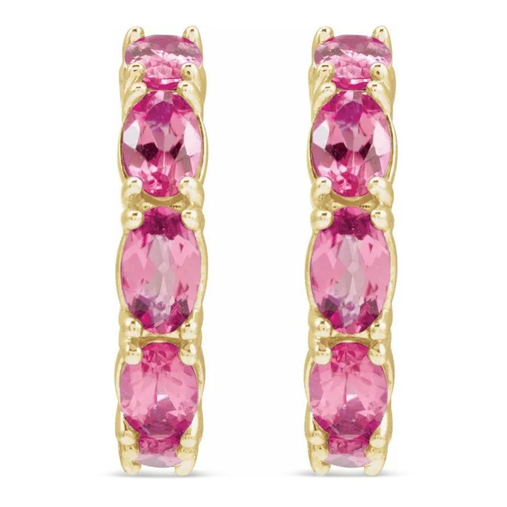 Oval Pink Tourmaline Hoop Earrings 14K Yellow Gold (3.24ct)