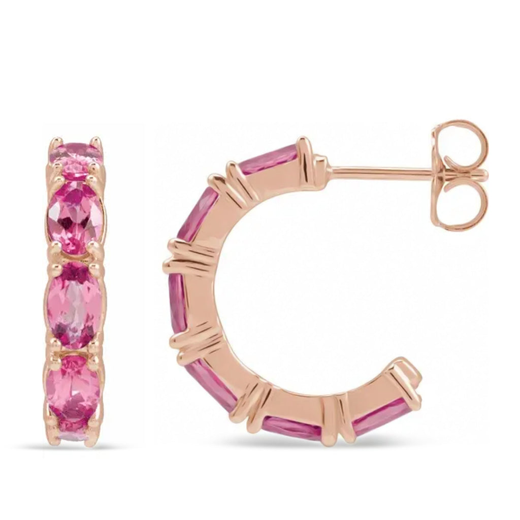 Oval Pink Tourmaline Hoop Earrings 14K Rose Gold (3.24ct)