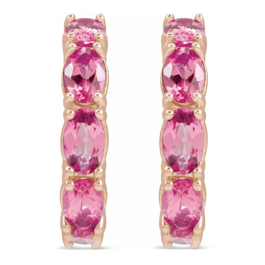 Oval Pink Tourmaline Hoop Earrings 14K Rose Gold (3.24ct)