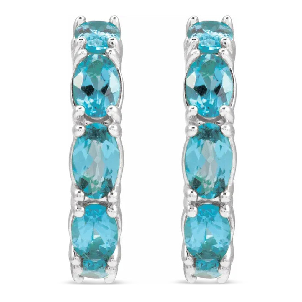 Oval Blue Zircon Hoop Earrings in Sterling Silver (4.69ct)