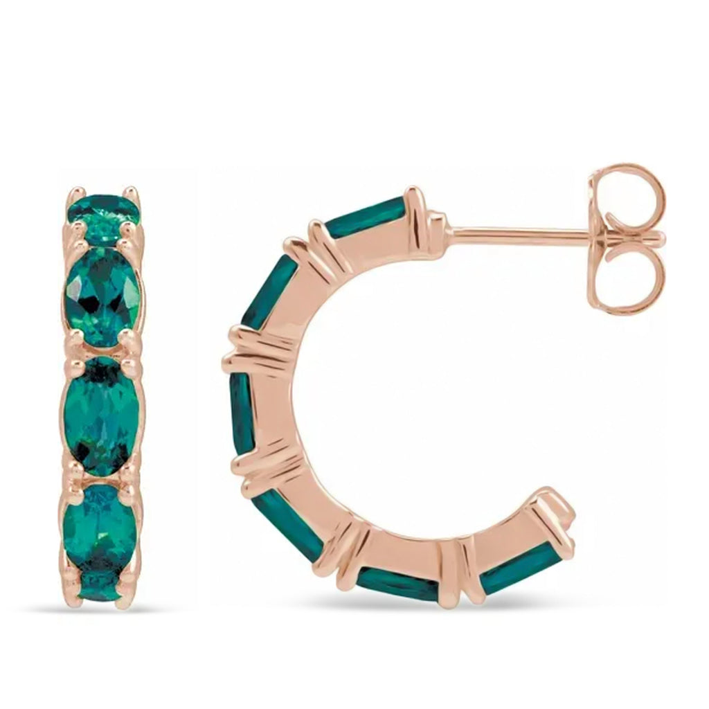 Oval Lab  Alexandrite Hoop Earrings 14K Rose Gold (2.71ct)