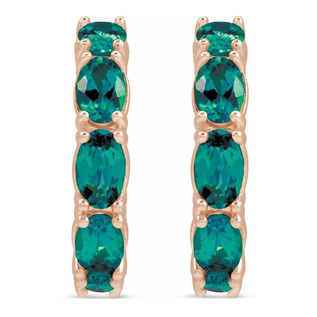 Oval Lab  Alexandrite Hoop Earrings 14K Rose Gold (2.71ct)